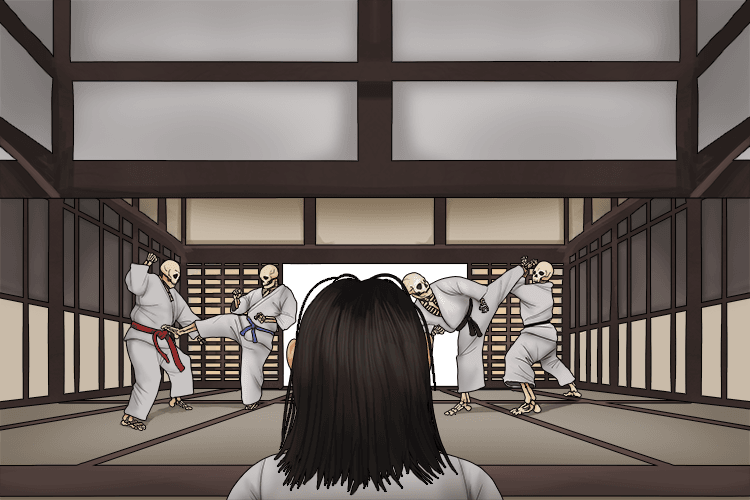 I entered the dojo and saw skeletons (endoskeleton) inside doing martial arts.